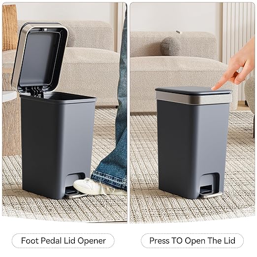 Small Bathroom Trash Can with Lid Soft Close 10 Liter/2.6 Gallon Slim Garbage Can-Metal Step and Press top Lid Mini Modern Waste Basket for Toilet Office BedroomDormDark Gray