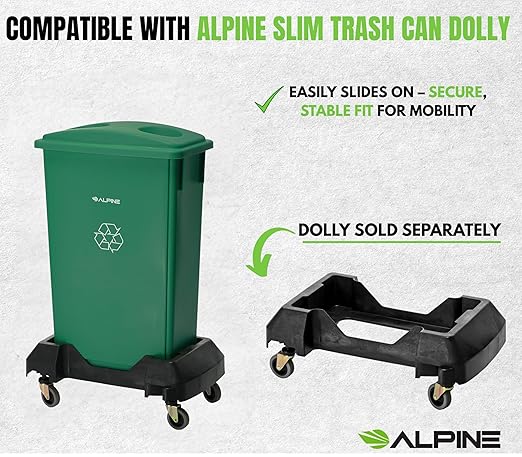 Alpine 23 Gallon Slim Trash Can - Open Top 3 Pack Slender Green Recycle Bin - Heavy Duty Plastic Garbage Bin for Homes Offices and Other Commercial Space