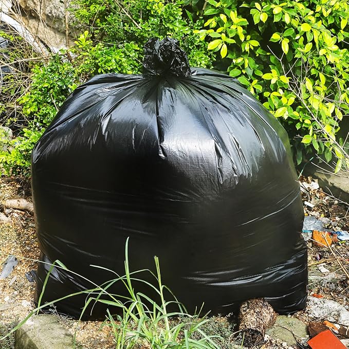 YARNOW 50 Pack Heavy Duty Trash Bags Black Trash Bags Contractor Bags Outdoor Garbage Bags (47 x 55 Inch)