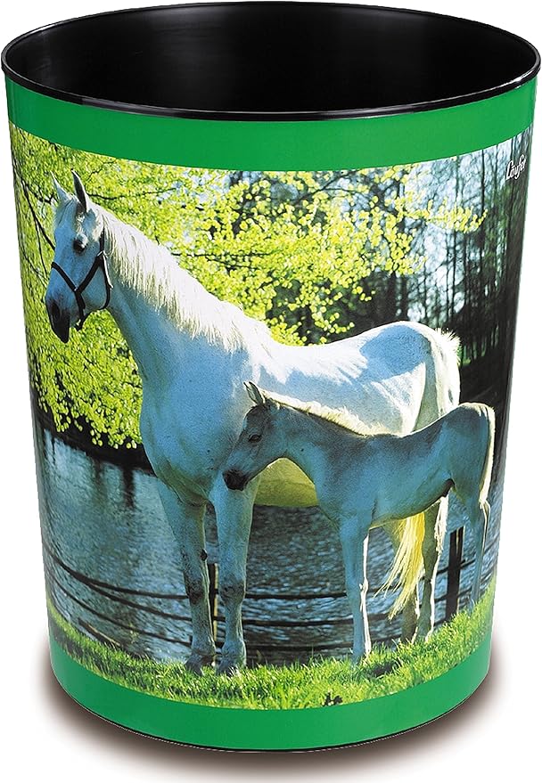 Runner trash 13 litre trash can perfect for the nursery round sturdy plastic Dogs Pferd und Fohlen am See