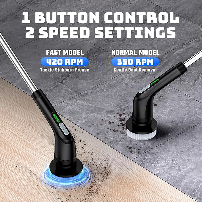 Shower Scrubber with Long Handle - Bathroom Power Electric Spin Scrubber for Cleaning Bathtub with 7 Brush Heads - Cordless IPX7 Waterproof Automatic for Grout Tile Tub Toilet Car