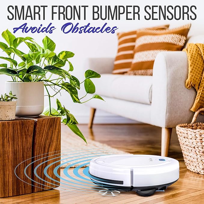 Smart Automatic Robotic Vacuum Cleaner - Slim Rechargeable Electric Automatic Robot Vacuum Cleaner w/ Self Programmed Navigation Anti-fall Sensors - (Carpet Hardwood Linoleum Tile) White