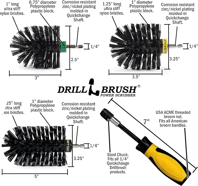 Grill Brush Drill Attachment Cleaning Kit - Replace Stainless Steel Wire Scrubber with Our Safer Nylon Bristle Brushes - Grill Accessories Grill Hand Brush for Griddle Cleaning - Rust Removal