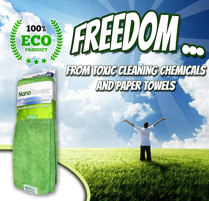 Nano Towels Cleaning Cloths - Cleans with Only Water - Wipes Away Dust Spills &amp Grime Instantly Without Chemicals Paper Or Microfiber Supplies. Kitchen Bathroom Glass 14x14” 4-Pack Green