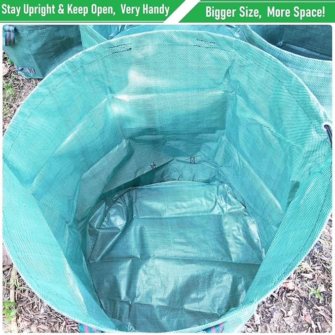 Standard 3-Pack 46 Gallon Lawn Garden Bags (D26H19 inch) Yard Waste Bags W/Gardening Gloves for Leaf BagYard DebrisGarden Trash ContainerCamping Waste BinLawn Grass ClippingsWeeds Bag 4 Handles