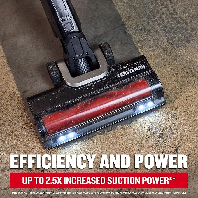 CRAFTSMAN V20 Stick Vacuum Cordless Rechargeable3 Speed Lightweight Powerful Suction Brushless Extended Runtime Battery and Charger Included (CMCVS501M1)