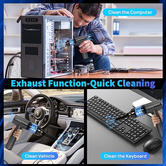 2-in-1 Compressed Air Duster and Mini Vacuum Cleaner with 150000 High RPM - Powerful Brushless Motor for Desktop Keyboards Laptop Dryer and Electronics