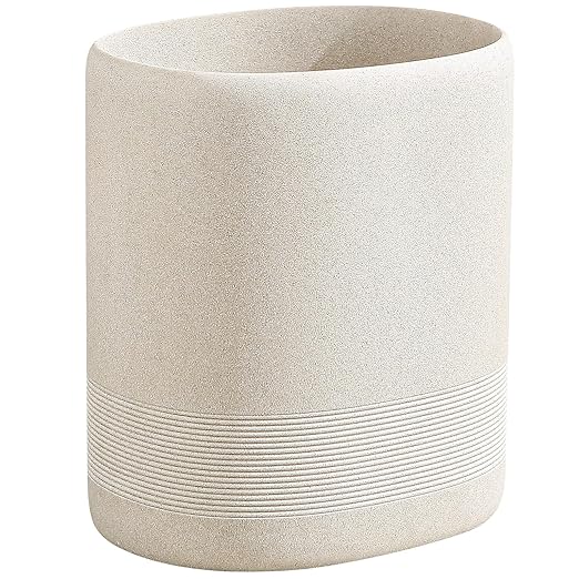 Trash Can 1.6 Gallon Small Bathroom Trash Can Simple Oval Stone Look Garbage Bin Decorative Waste Basket for Kitchen Office Home Decor Bedroom Living Room (Beige)