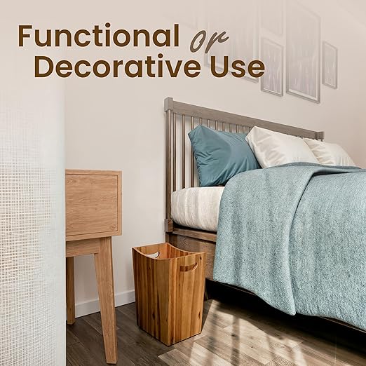 2 Gallon Acacia Wooden Bin Wastebasket – Small Trash Can Decorative Bathroom Trash Can Waste Basket for Bedroom Office Garbage Can Wood Bathroom Accessories Boho Bedroom Decor