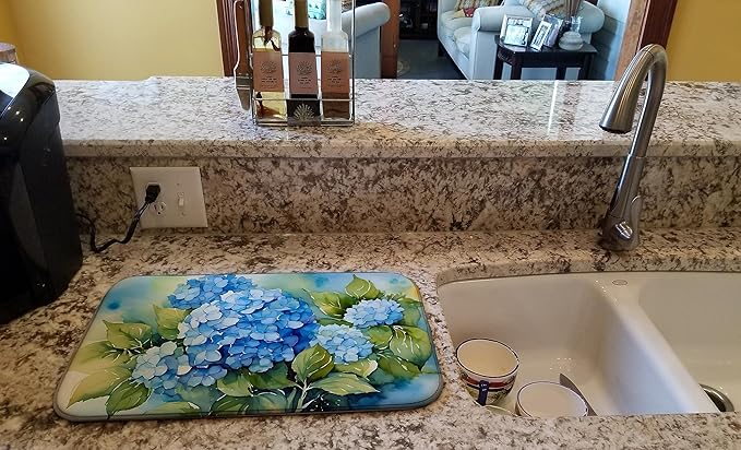 Caroline's Treasures DAC1580DDM Hydrangeas in Watercolor Dish Drying Mat Absorbent Dish Drying Mat Pad for Kitchen Counter Dish Drainer Mat for Countertop 14 x 21 Multicolor