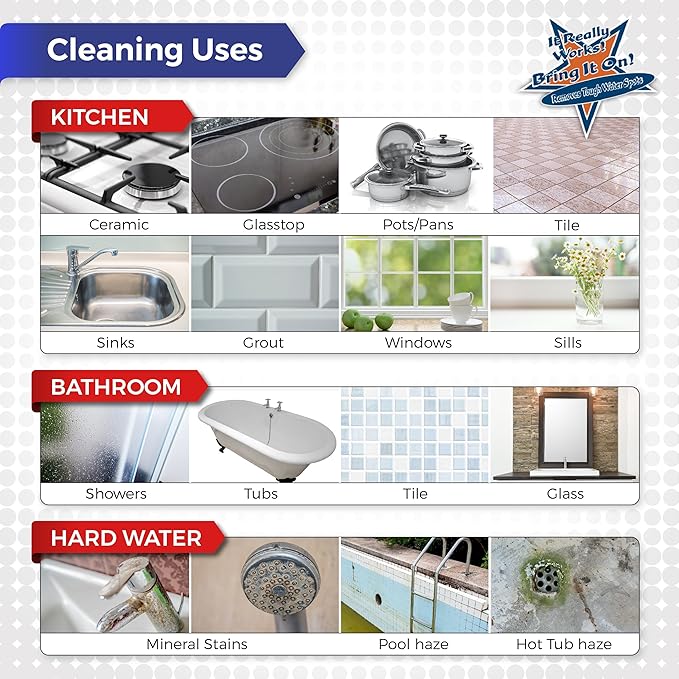 Bring It On Cleaner Hard Water Stain Remover Shower Door Cleaner Clean Tile and Grout Windows Fiberglass Tubs Chrome32 Ounce. - 2 Pack