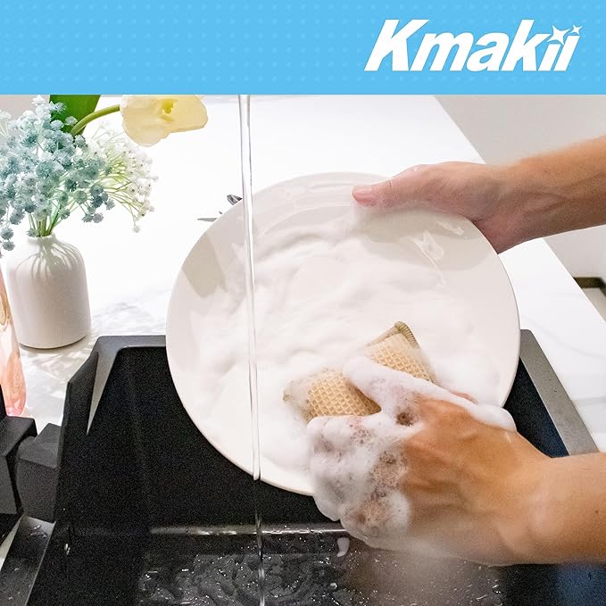 KMAKII Bamboo Kitchen SpongesDish SpongeSuper Absorbent Cleaning Sponges Pack of 12