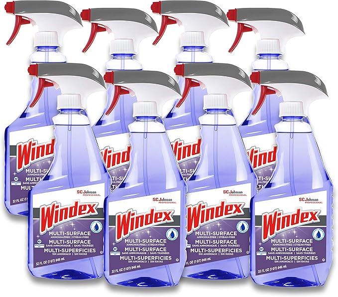SC Johnson Professional Windex Non-Ammoniated Glass/Multi Surface Cleaner Fresh Scent 32 oz Bottle 8/Carton (322381)