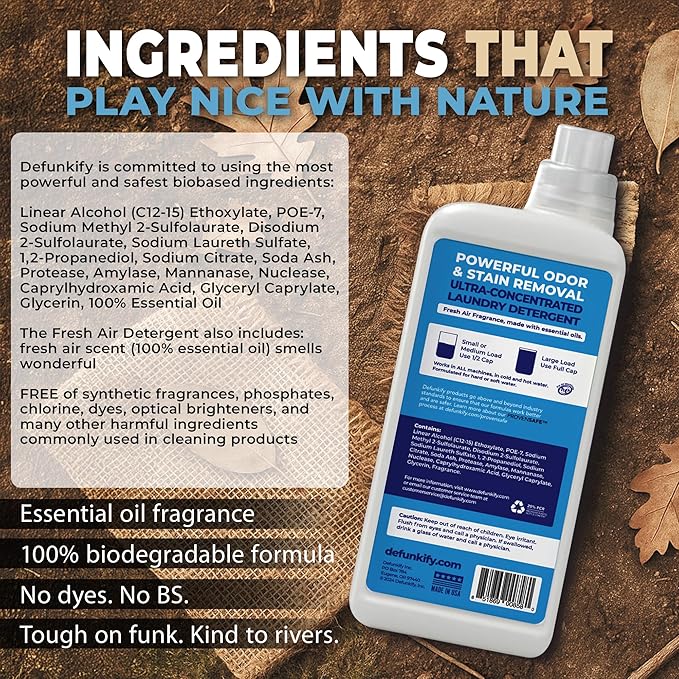 Laundry Detergent 124 Load. Crisp Clean 'Fresh Air' Essential Oil Liquid Laundry Detergent Washing Soap for Sensitive Skin. ProvenSafe™ Cleaning Supply w/Odor &amp Stain Remover for Outdoor Gear