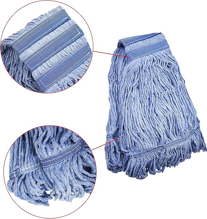 Mop Head Replacement Commercial Heavy Duty String Blue Wet Mop Heads for 3 Typs Commercial Mop Handle(6MediumWeight 16oz)