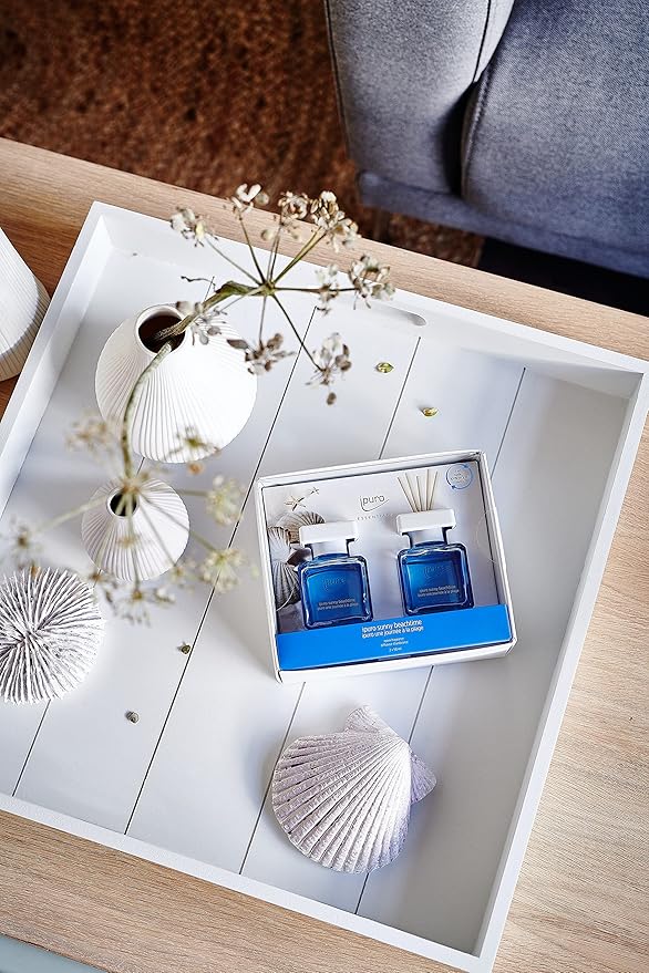ipuro - Essentials Sunny Beachtime Room Fragrance 2 x 50 ml | Room Freshener with Grapefruit Lemon &amp White Musk Fragrance Aroma | Diffuser with Sticks | Air Freshener for the Home