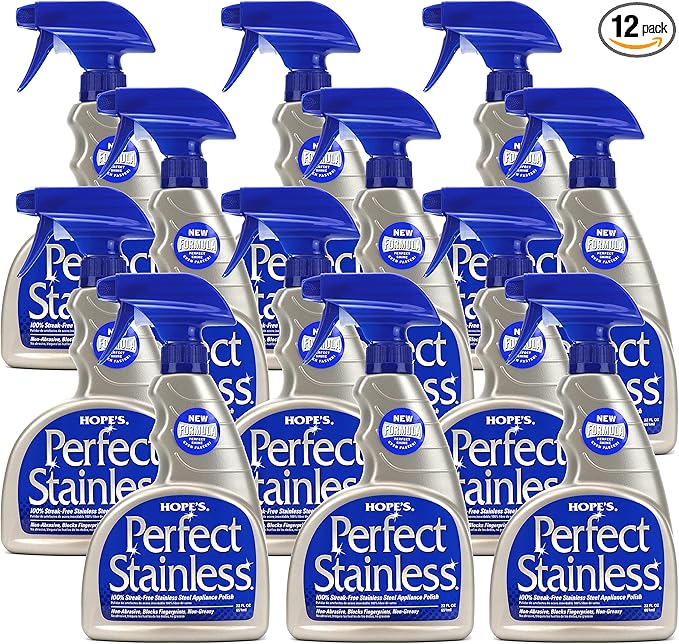 HOPE'S Perfect Stainless Steel Cleaner and Polish 22-Ounce Streak-Free Self-Polishing Formula Blocks Fingerprints Pack of 12