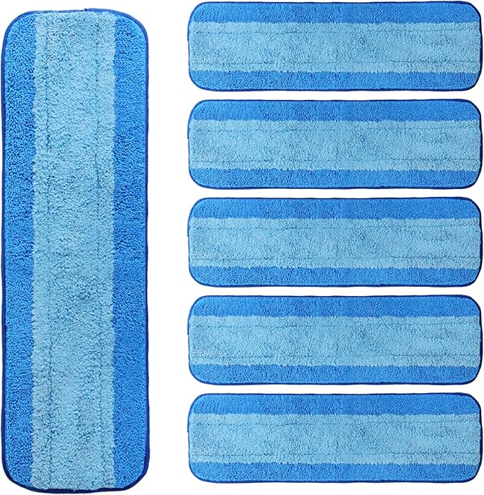 6 Pack Microfiber Cleaning Pads Reusable Microfiber Mop Pads for 18 Inch Mop Hardwood Floor Replacement Cleaning Mop Pads Machine Washes