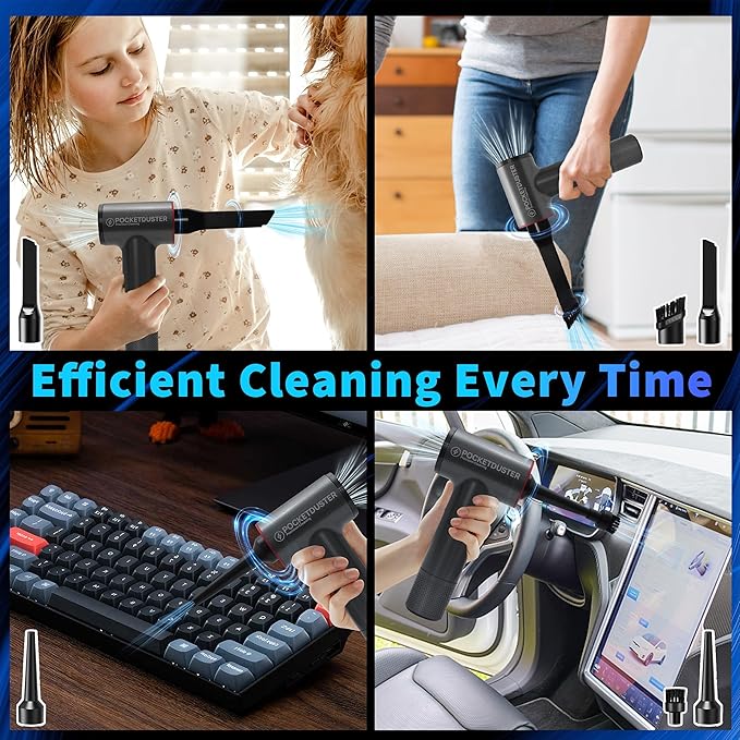 2-in-1 Compressed Air Duster and Mini Vacuum Cleaner with 150000 High RPM - Powerful Brushless Motor for Desktop Keyboards Laptop Dryer and Electronics