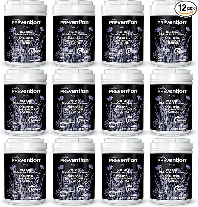 Prevention All Purpose Disinfectant Wipes – Cleaning Wipes Canister Bulk Cleaner Towelettes for Salons Spas Clinics – Hospital Grade Surface Sanitizing – 160 Count per Canister (12 Pack)
