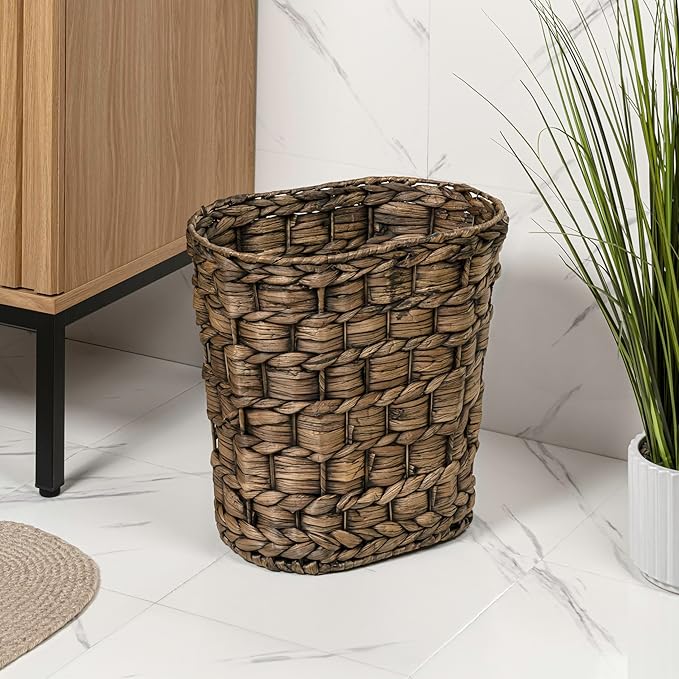 happimess HPM1401B-SET2 Miles Rustic Farmhouse Handwoven Water Hyacinth 4.5-Gallon Tapered Oval Wicker Watebasket Brown (Set of 2)