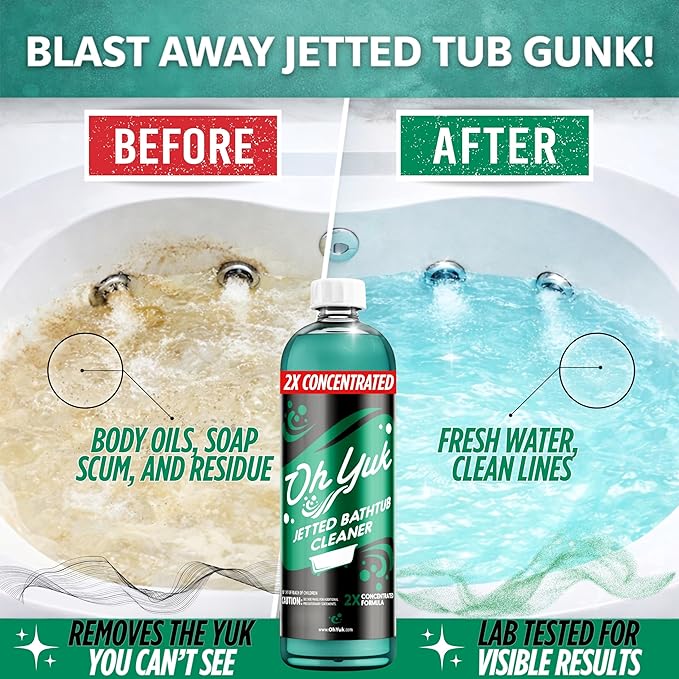 Oh Yuk Jetted Tub Cleaner 2X Concentrated – Deep Cleaning Jetted Bathtub &amp Jacuzzi Cleaner for Tub Systems with Jets – Removes Buildup – 16 fl oz