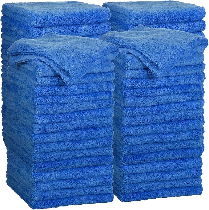 Shimeyao 40 Pcs 16 x 16 Inch Edgeless Microfiber Plush Towels for Cars Detailing Drying Wash Polishing Absorbent Cleaning Cloths 500 GSM(Blue)