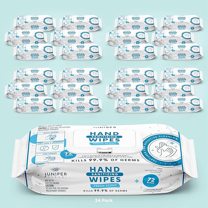 24 Pack Hand Sanitizing Wipes All-Purpose Cleaner for Bathroom Kitchen Office 1728 Count Soft Flow with Gift Basket