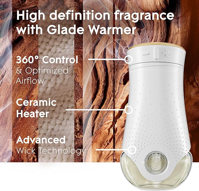 Glade PlugIns Air Freshener Starter Kit Scented and Essential Oils for Home and Bathroom Cashmere Woods 4.02 Fl Oz 2 Warmers and 6 Refills