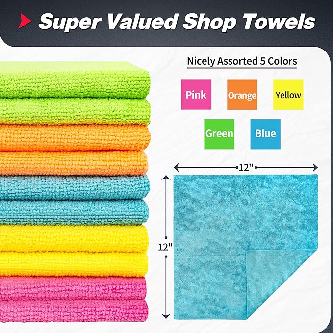 FIXSMITH Microfiber Cleaning Cloth 800 Pack Shop Towels Lint-Free Car Wash Towels All-Purpose Absorbent Cleaning Rags for Housekeeping Dust Cloth for Office Mechanic Automotive （12inx12in）