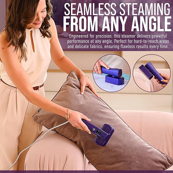 Mini Steam Iron &amp Travel Garment Steamer – 1200W Portable Wrinkle Remover Handheld Clothes Steamer 20s Fast Heating 4 Modes Compact Folding Design Fabric Steamer for Home &amp Travel–Purple