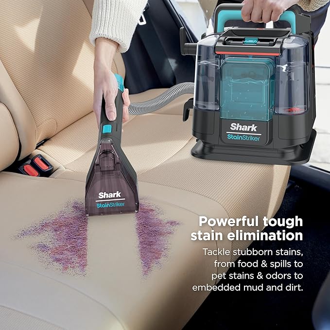 Shark StainStriker Portable Carpet &amp Upholstery Cleaner w/on board self cleaning - Spot Stain &amp Odor Eliminator Includes 2 Cleaning Tools &amp 2 Cleaning Solutions Charcoal PX221BRN