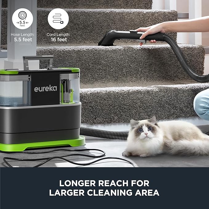 EUREKA Portable Carpet and Upholstery Cleaner Spot Cleaner for Pets Stain Remover for Carpet Area Rugs Upholstery Coaches and Car 50.7oz Large Water Tank NEY101GR with Cleaning Formula Green