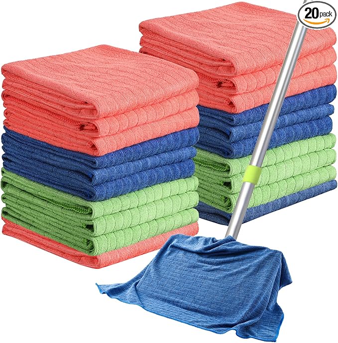 Nuanchu 20 Pieces Extra Large Microfiber Cleaning Cloth Rags Towels Bulk 20 x 28 Inch Washable Microfiber Reusable Car Drying Towel for Home Cleaning Car Wash Pet Drying Red Green Blue