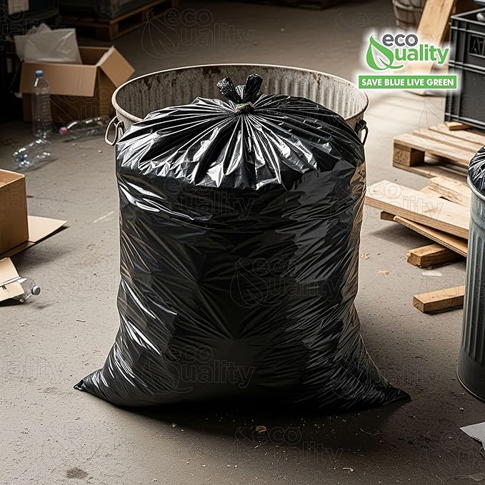 Strong Trash Bags Wastebasket Receptacle Can Liner Large 40-45 Gallon by EcoQuality 25 Count 40 x 38 Garbage Bags Black For Kitchen Household Industrial Multi Purpose Office Backyard