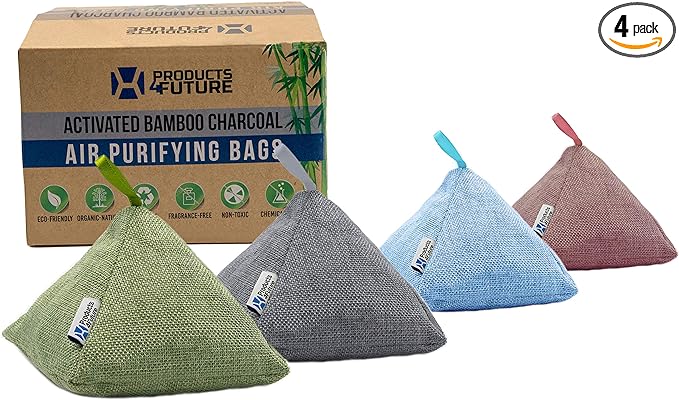 4 Pack of 200g Naturally Activated Bamboo Charcoal Air Purifying Bags | Natural Home Deodorizer Bags | Charcoal Bag Odor Absorber For Pets | Odor Eliminator &amp Moisture Absorber Air Freshener Bags