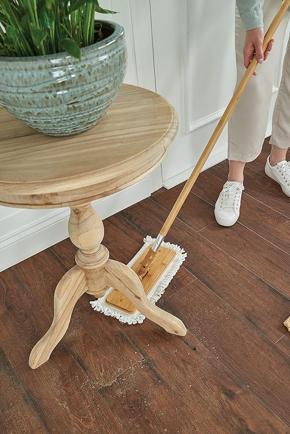 Harper Live.Love.Clean. Bamboo 2-in-1 Smooth Surface Wet/Dry Dust Mop with (2) Washable Pads for Cleaning Dust Pet Hair &amp Fine Dry Dirt