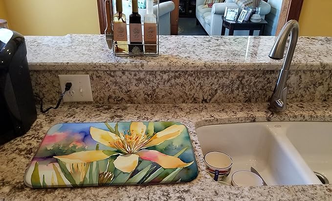 Caroline's Treasures DAC1689DDM New Mexico Yucca Flower in Watercolor Dish Drying Mat Absorbent Dish Drying Mat Pad for Kitchen Counter Dish Drainer Mat for Countertop 14 x 21 Multicolor