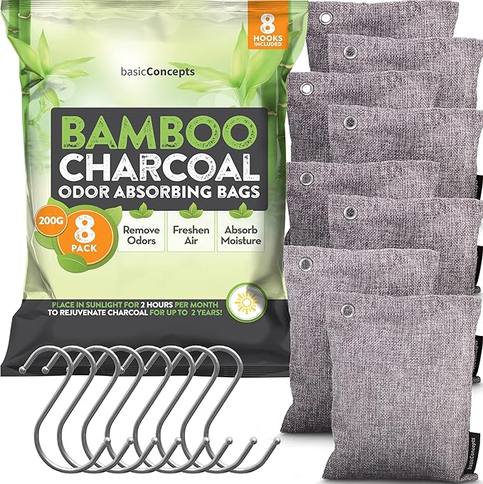 Nature Fresh Charcoal Bags Odor Absorber (Large 12 Pack 200g each) Reduce Odors Naturally with Bamboo Charcoal Air Purifying Bags for Car Home Closet Shoe Deodorizer Eliminator Freshener Remover