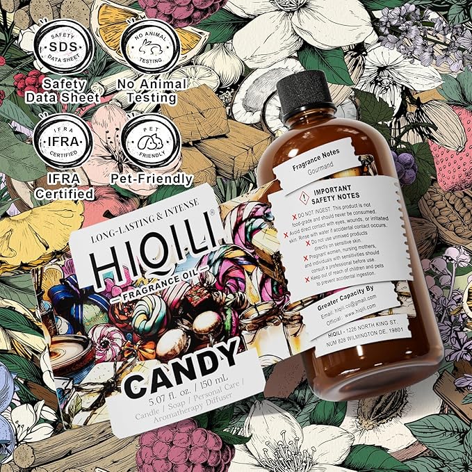 HIQILI Candy Fragrance Oil for Diffusers for Home Sweet Scent Perfect for Soap &amp Candle Making Long-Lasting - 5.07 Fl Oz