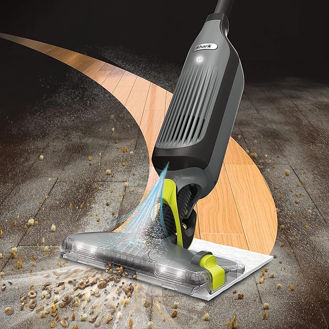 Shark VM252P10 VACMOP Pro Cordless Hard Floor Vacuum Mop with LED Headlights 12 Disposable Pads &amp 12 oz. Cleaning Solution Charcoal Gray