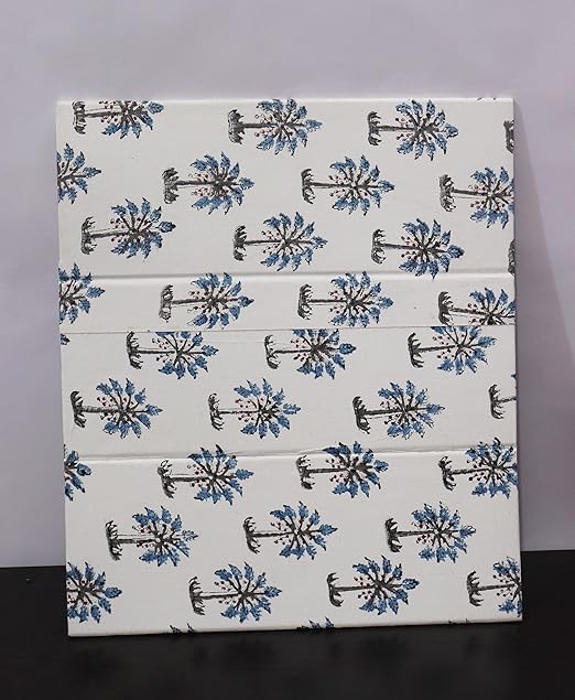 Christmas Decorative Hand Block Printed Waste Basket/Trash Can/Garbage Can/Card Board Trash Can Housewarming Gift (White)