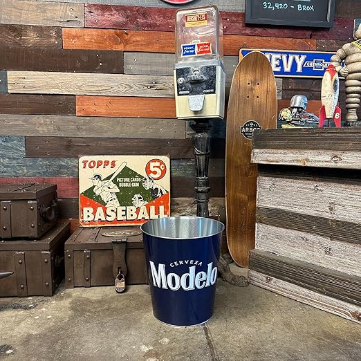 SOTT Modelo Cerveza Tapered Metal Trash Bin Wastebasket Vintage Inspired Retro Home Decor (10.5 Dia x 11 Tall)