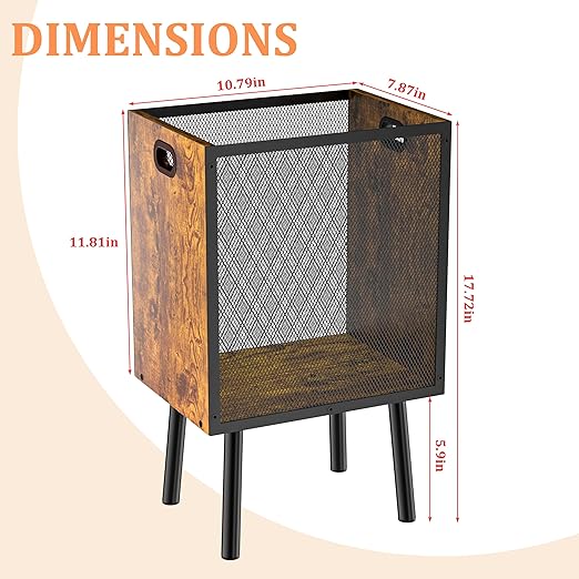 4.5 Gallon Office Trash Can for Near Desk Wood Bedroom Trashcan Rectangular Wastebasket with Mesh - Handles - Leg Small Garbage Can Trash Bin for Office Bedroom Living Room Bathroom Dorm