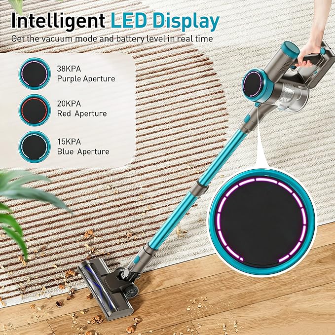 Cordless Stick Vacuum 38KPa 400W for Home Pet Hair Car Hardwood Floor