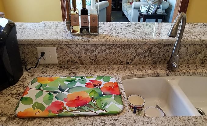 Caroline's Treasures DAC1633DDM Connecticut Mountain Laurels in Watercolor Dish Drying Mat Absorbent Dish Drying Mat Pad for Kitchen Counter Dish Drainer Mat for Countertop 14 x 21 Multicolor