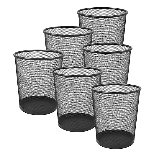 Creative Home 6 Pieces Steel Mesh Round Trashcan Light Weight Wastebasket for Trash Paper or Recycle in The Home Office Garage 10 Qt Black