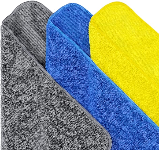 POLYTE Premium Microfiber Cleaning Towel16x16 in 36 Pack (BlueGrayYellow)