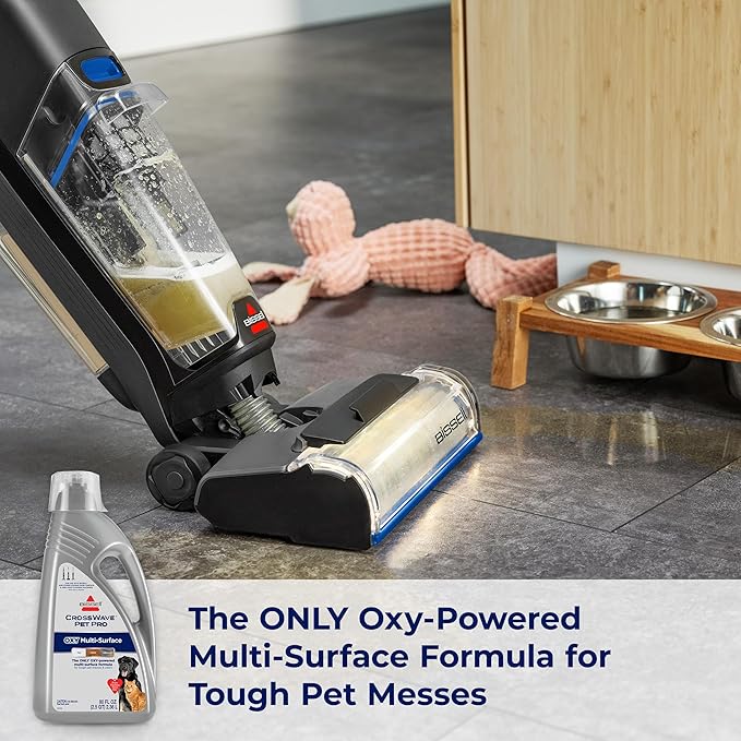Bissell CrossWave PET PRO OXY Multi-Surface Formula 4019G 80 oz Removes Stuck-On Stains like Dirt Grease and Grime from Sealed Hard Floors and Grout Patented Odor Elimation Technology
