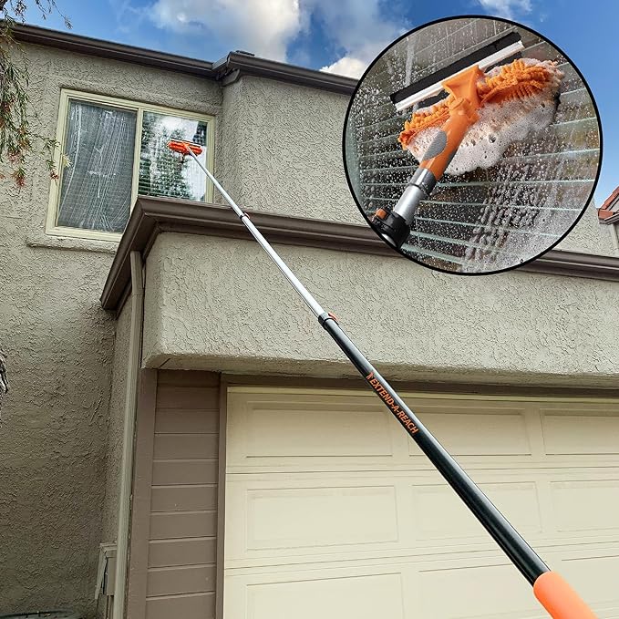 4-12 ft Window Washing Kit with Extension Pole (20+ Foot Reach) // Window Cleaning Tool &amp Window Washer Squeegee with Telescopic Extension Pole // Best Indoor Outdoor Window Washing Equipment